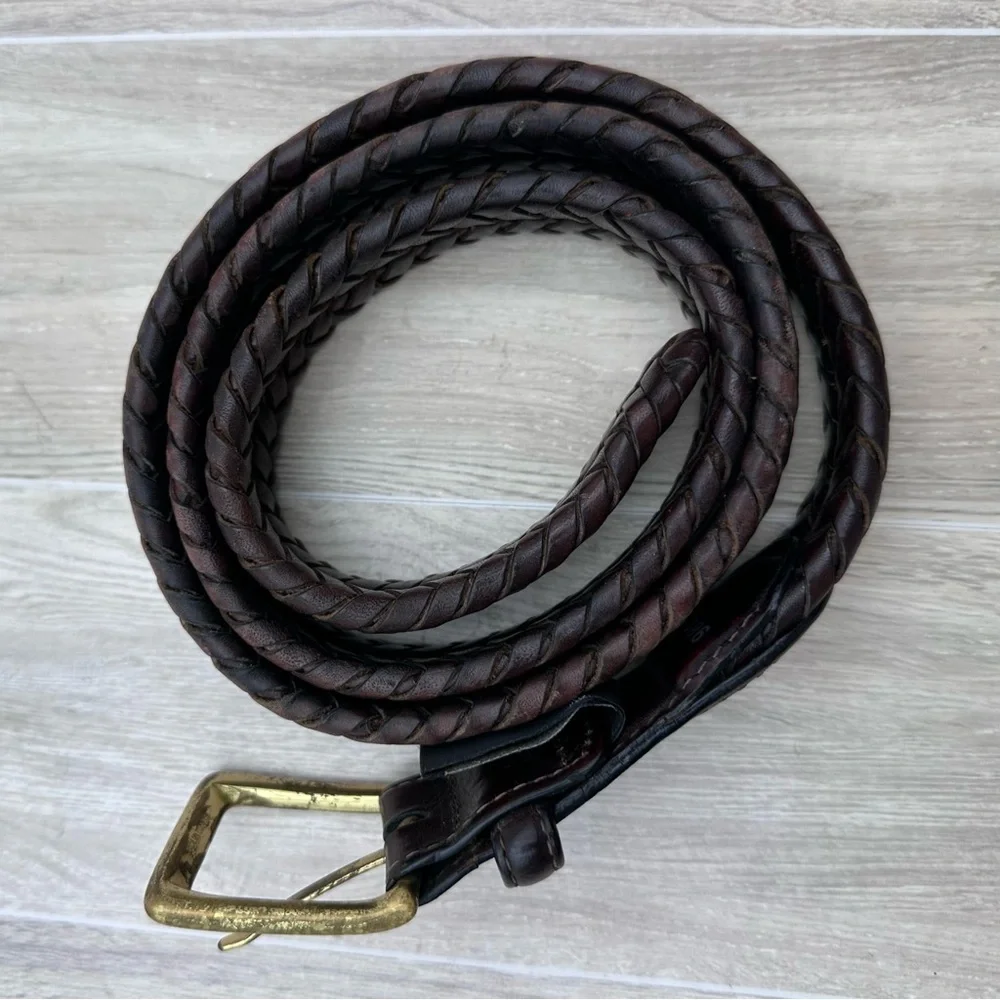 Brighton Men’s Classic Woven Braided Dark Brown Leather Belt | Size 34